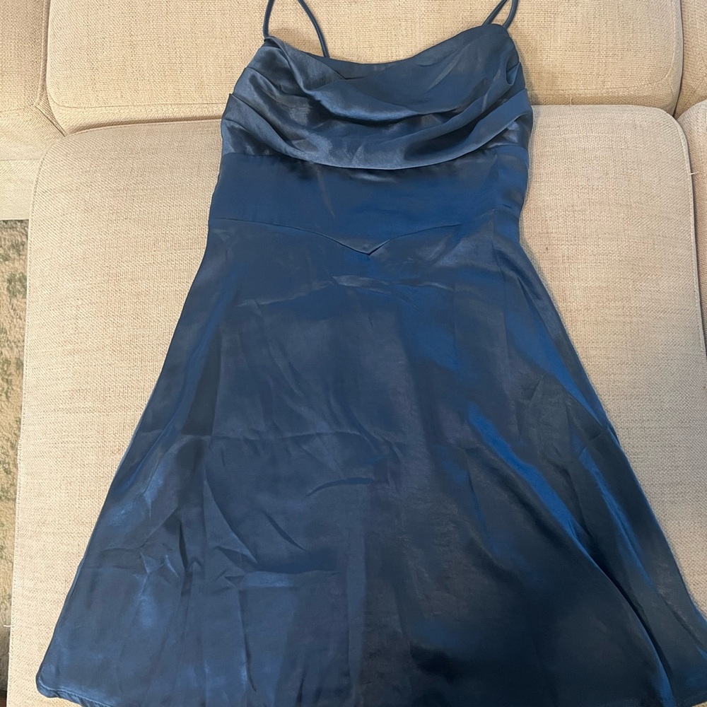 Elegant Navy Blue Satin Dress